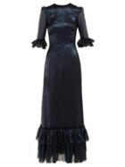 Matchesfashion.com The Vampire's Wife - Cinderella Ruffle Trimmed Silk Blend Dress - Womens - Navy