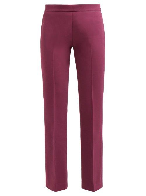 Matchesfashion.com Giambattista Valli - Mid Rise Cotton Blend Crepe Trousers - Womens - Burgundy
