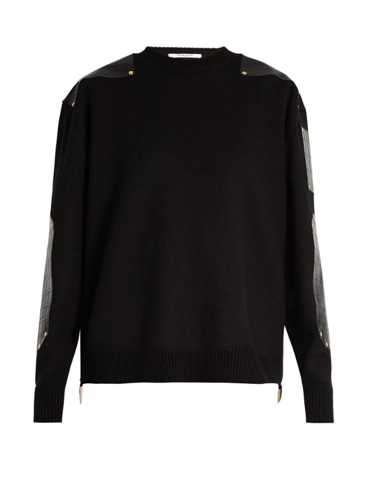 Givenchy Crocodile-effect Leather-panel Wool Sweater