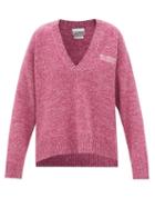 Ganni - V-neck Logo-embroidered Wool-blend Sweater - Womens - Pink
