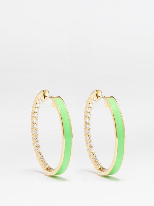 Melissa Kaye - Lenox Diamond, Enamel & 14kt Gold Hoop Earrings - Womens - Green Multi