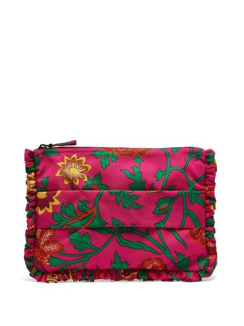 Matchesfashion.com La Doublej - Dragon Flower Printed Clutch - Womens - Pink Multi