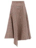 Matchesfashion.com Jw Anderson - Checked Asymmetric Hem Virgin-wool Midi Skirt - Womens - Brown Multi