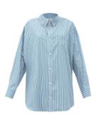 Matchesfashion.com Balenciaga - Back Logo-print Striped Cotton Shirt - Womens - Blue White