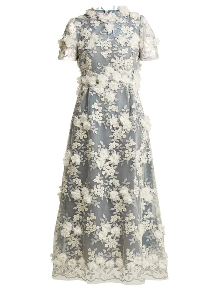 Luisa Beccaria Floral-appliqu Tulle Midi Dress