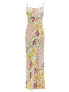 Matchesfashion.com Rhode - Jemima Floral-print Crepe De Chine Slip Dress - Womens - Cream Multi