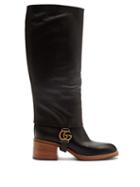Matchesfashion.com Gucci - Lola Gg Plaque Gaiter Leather Boots - Womens - Black