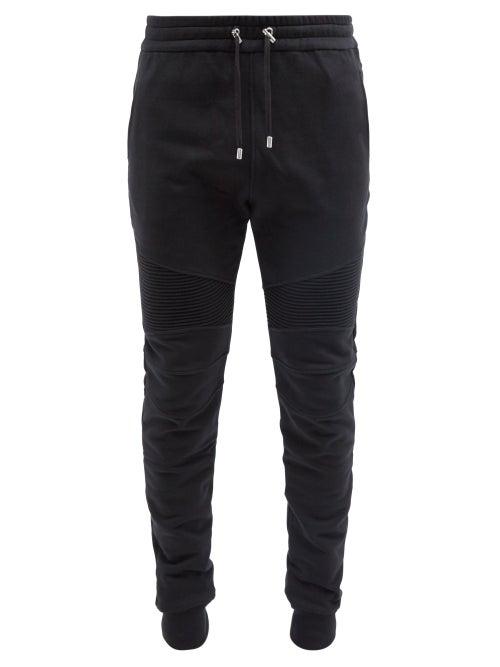 Mens Rtw Balmain - Logo-print Ribbed-panel Jersey Sweatpants - Mens - Black