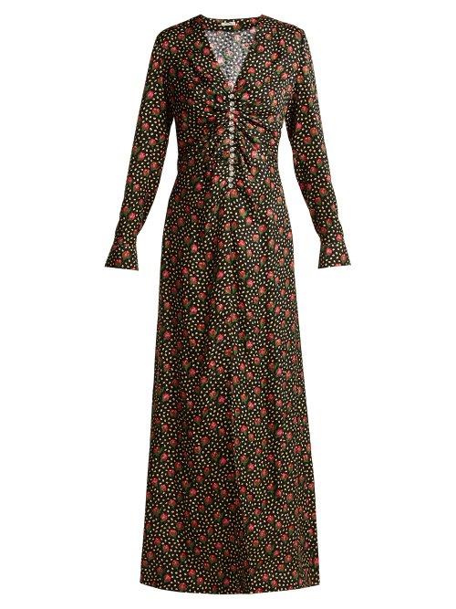 Matchesfashion.com Miu Miu - Jaquard Flowerbud Print Crystal Embellished Dress - Womens - Black Multi