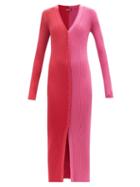 Staud - Shoko Buttoned Ribbed-knit Dress - Womens - Pink Multi