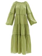 Matteau - Banded Organic-cotton Blend Poplin Dress - Womens - Khaki