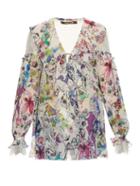 Roberto Cavalli Astro Garden-print Silk-georgette Blouse