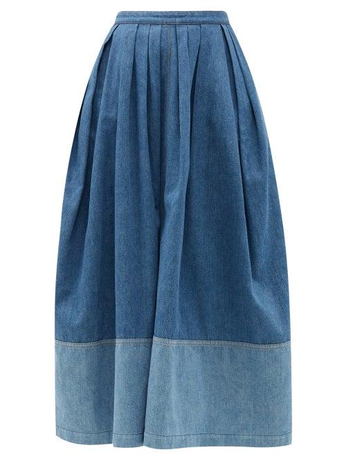 Matchesfashion.com Chlo - Banded-hem Pleated-denim Midi Skirt - Womens - Denim