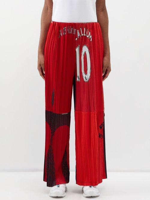 Renata Brenha - Pleated Wide-leg Upcycled Trousers - Womens - Red Multi