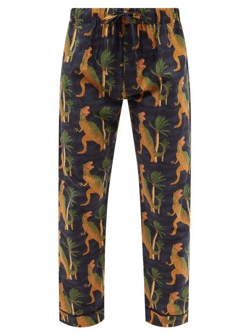 Desmond & Dempsey - X Nhm Dinosaur-print Cotton Pyjama Trousers - Mens - Navy Print