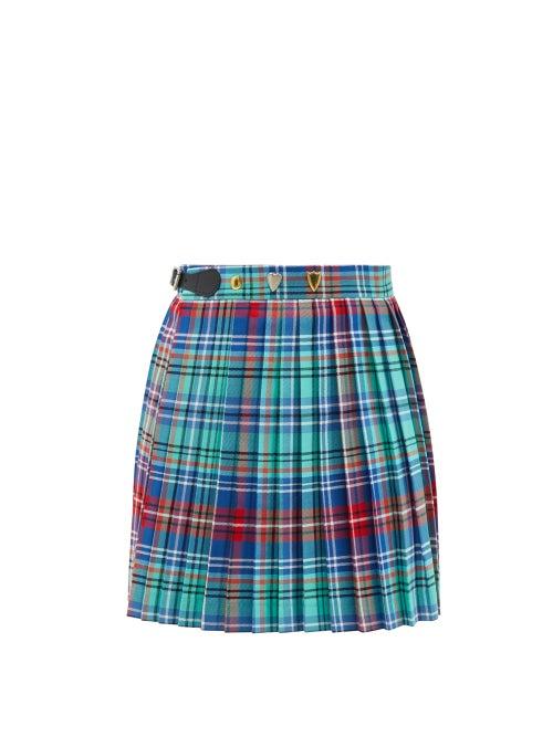 Ladies Rtw Charles Jeffrey Loverboy - Tartan Pleated Cotton-twill Mini Skirt - Womens - Blue Multi