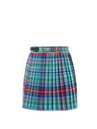 Ladies Rtw Charles Jeffrey Loverboy - Tartan Pleated Cotton-twill Mini Skirt - Womens - Blue Multi