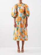 Rejina Pyo - Etta Balloon-sleeve Organic-cotton Floral Dress - Womens - Orange Print