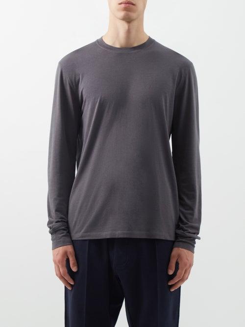 Tom Ford - Lyocell-blend Jersey Long-sleeved T-shirt - Mens - Dark Grey