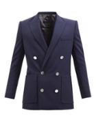 Balmain - Patch-pocket Wool-twill Blazer - Mens - Navy