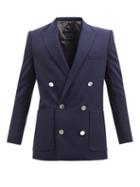 Balmain - Patch-pocket Wool-twill Blazer - Mens - Navy