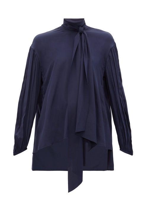 Matchesfashion.com Chlo - Pussy Bow Silk Crepe Blouse - Womens - Navy