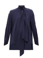 Matchesfashion.com Chlo - Pussy Bow Silk Crepe Blouse - Womens - Navy
