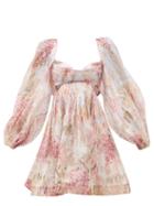 Matchesfashion.com Zimmermann - Botanica Floral-print Linen-blend Mini Dress - Womens - Pink Print