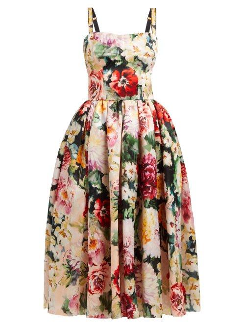Matchesfashion.com Dolce & Gabbana - Floral Print Silk Organza Dress - Womens - Multi