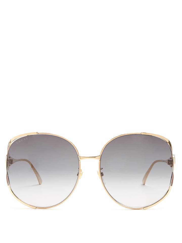 Gucci Web-striped Round-frame Sunglasses