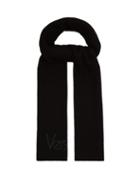 Matchesfashion.com Versace - Logo Embroidered Ribbed Knit Wool Scarf - Mens - Black