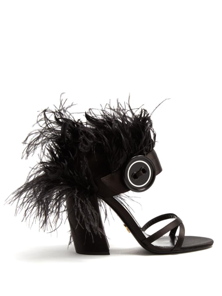 Prada Feather-trimmed Satin Sandals
