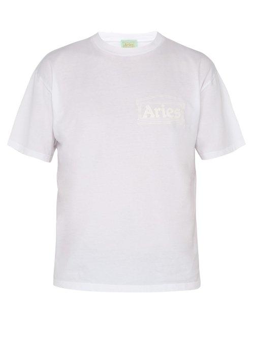 Matchesfashion.com Aries - Temple Logo Print Cotton T Shirt - Mens - White