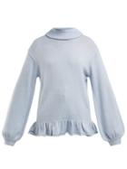 Matchesfashion.com Shrimps - Pandora Ruffle Trimmed Wool Blend Sweater - Womens - Blue