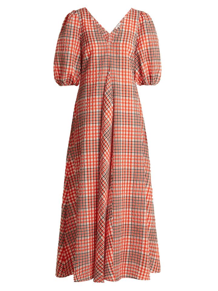 Ganni Charron Puff-sleeve Gingham Dress