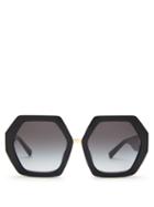 Matchesfashion.com Valentino - Oversized Hexagonal Acetate Sunglasses - Womens - Black