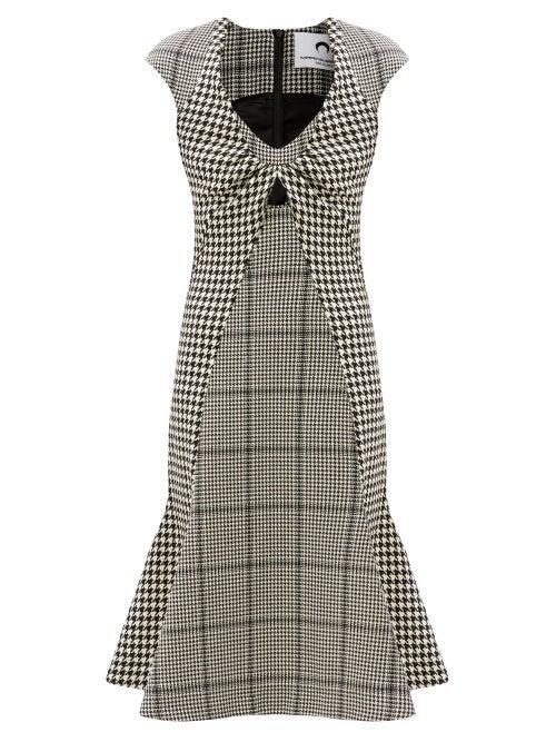 Matchesfashion.com Marine Serre - Panelled Houndstooth Wool Midi Dress - Womens - Black White