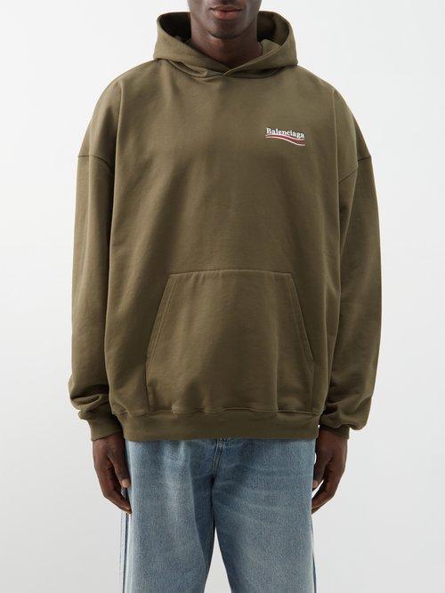 Balenciaga - Logo-embroidered Cotton-jersey Oversized Hoodie - Mens - Khaki