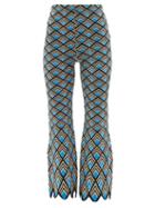 Paco Rabanne - Geometric-jacquard Flare-leg Trousers - Womens - Blue Multi