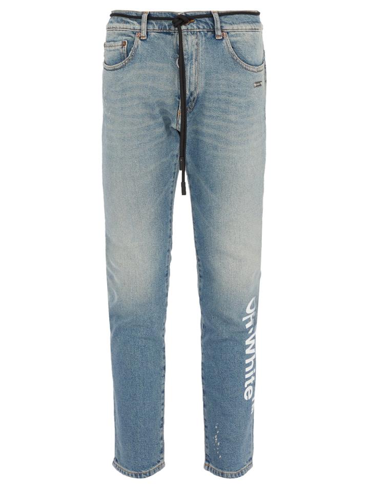 Off-white Logo-print Slim-leg Jeans