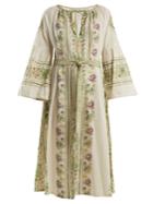 D'ascoli Flamenco Floral-print And Embroidered Cotton Dress
