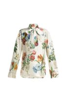 Matchesfashion.com Dolce & Gabbana - Floral And Vase Print Silk Blouse - Womens - White Multi