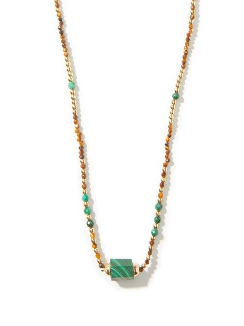 Matchesfashion.com Luis Morais - Bolt Beaded Malachite & 14kt Gold Necklace - Mens - Multi