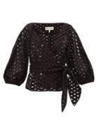 Matchesfashion.com Mara Hoffman - Libby Broderie Anglaise Cotton Wrap Top - Womens - Black