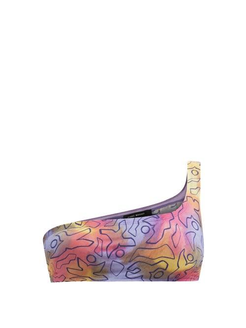 Isabel Marant - Salome Abstract-print One-shoulder Bikini Top - Womens - Yellow Multi