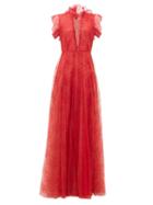 Matchesfashion.com Giambattista Valli - Ruffled Floral-embroidered-tulle Gown - Womens - Red