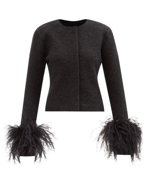 16arlington - Oka Feather-trim Wool-mlange Jacket - Womens - Black
