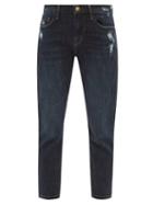Frame - Le Garcon Cropped Distressed Slim-leg Jeans - Womens - Dark Denim