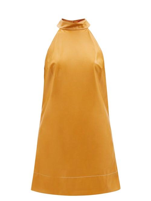 Staud - Sicily Faux-leather Halterneck Dress - Womens - Brown