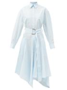 Matchesfashion.com Jw Anderson - Belted Asymmetric-hem Shirt Dress - Womens - Light Blue